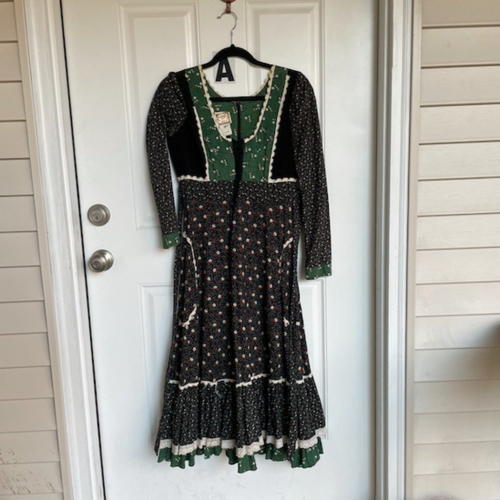 VINTAGE 1970s Gunne Sax by Jessica Floral Cotton Corset Prairie Dress SZ 9